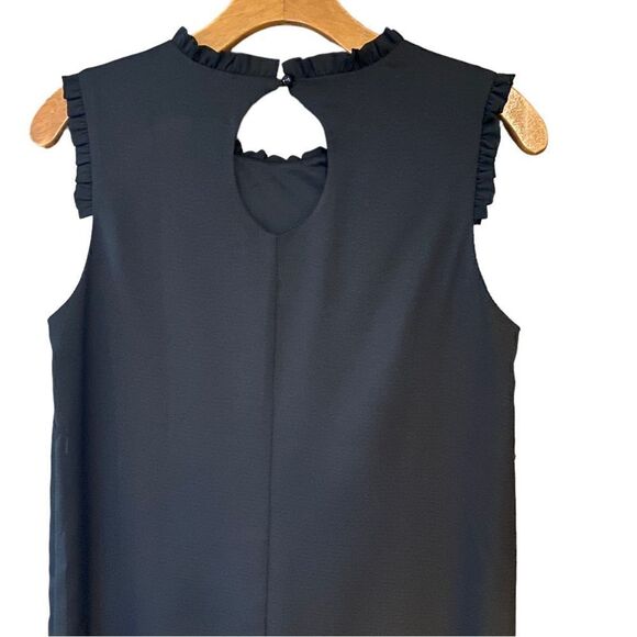 Eclair Sz XS Little Black Dress Ruffle Collar & Sleeves Button Keyhole Back - Picture 4 of 8